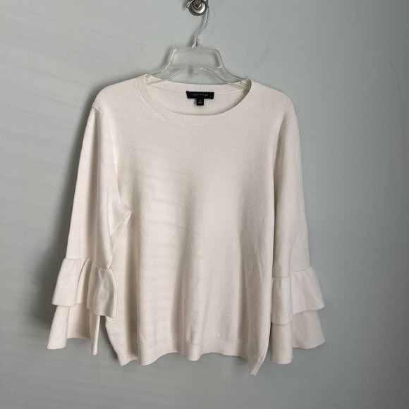 Ann Taylor Ivory Knit Ruffle Sleeve Pullover Sweater - Picture 1 of 6